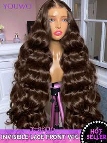Chocolate Brown Lace Front Wig Body Wave 13x4 Lace Front Hand Weaves Wigs Blended Human Hair 200% Density HD Lace Frontal Wig Brown Wigs Pre Plucked With Baby Hair Wigs For Women 8-34 Inch - S4 - View 2