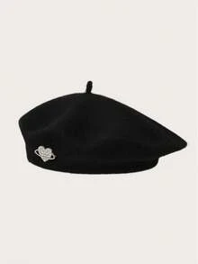 1pc Unisex Beret Hat, Couple Style - Black - View 2