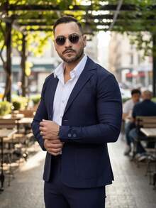 OLP Men's Formal Blazer With Elastane - Elegant - Navy Blue - View 3