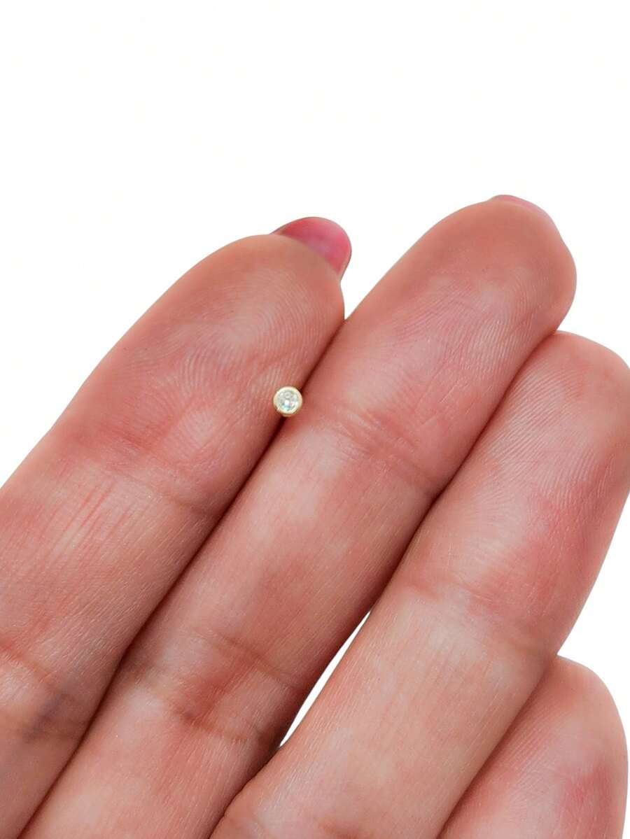 AMARIS JOYERIA PERNO NARIZ BISELADO CON PIEDRA BLANCA ORO 10K GARANTIZADO - Amarillo Oro - Ver 1