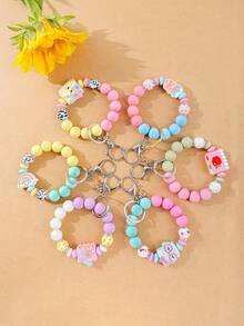 1pc Macaron Cartoon Keychain, Rainbow Donut Pendant Wristlet Accessory, Great Student Gift For Back To School Or Graduation Season - Multicolor - View 2