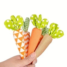 Paquete mixto de 5 piezas (1 pieza de cada uno de los 5 colores) Adornos de zanahoria de tela de Pascua, decoraciones de bandeja para el hogar, suministros de fiesta festiva, adornos hechos a mano - Multicolor - Ver 3
