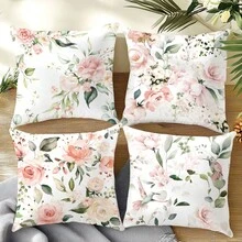 4 件套简约水彩花卉抱枕套，单面印花桃绒涤纶面料，45*45 厘米/18*18 英寸，适用于房间装饰、现代沙发客厅装饰、礼品、派对 - 彩色 - 查看 9