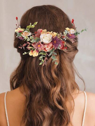 1件法式人造花发箍，韩式花卉头饰，森林花冠，节日发饰，新娘婚礼头饰