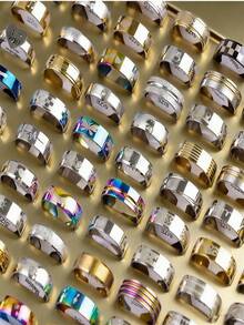 Juego de anillos de acero inoxidable unisex de 5/10/20/30/50/100/200 piezas - Mezcla y combina simple, aporta un estilo sorprendente para todos - Multicolor - Ver 3