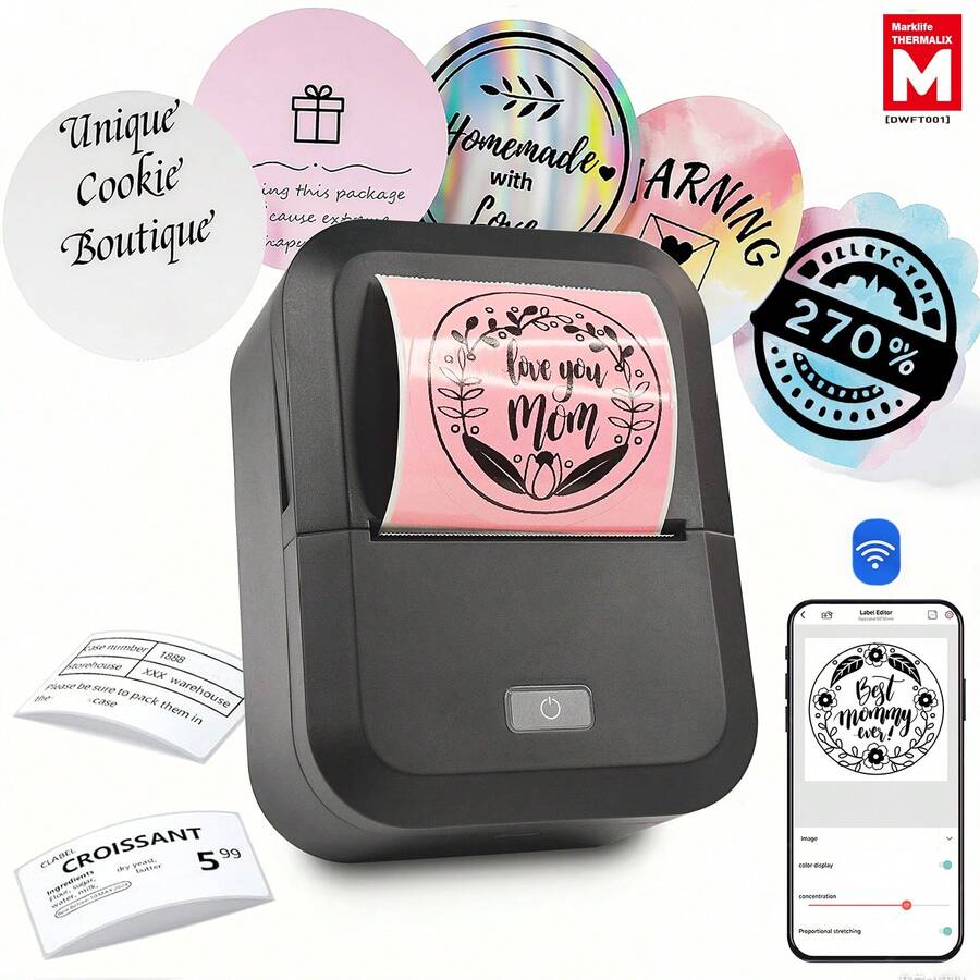 Marklife X2 便携式热敏标签打印机，兼容安卓/iOS/Windows系统 - 紧凑型标签打印机，配备单卷40x30mm标签纸，兼容智能手机和平板电脑，适用于小型企业打印产品、地址等标签。