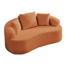 Minimalist Compact Loveseat Sofa With Chenille Upholstery, No-Assembly 2-Seater Curved Couch For Small Spaces/Apartments - 橘色 - 查看 12