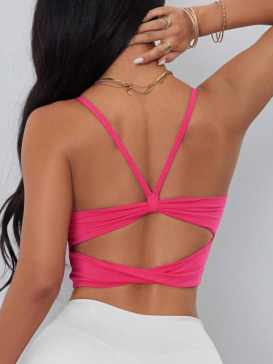 ATTRACO Women's Criss-Cross Strap Racerback Sports Bra - Hot Pink - View 1