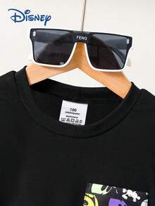 Ensemble 2 pièces bébé garçon Disney, t-shirt à manches courtes de couleur unie avec poche imprimé Mickey Mouse et short assorti. Tenue complète mignonne et avec motif Mickey Mouse tout-sur-tout pour enfants. - Noir - Voir 3