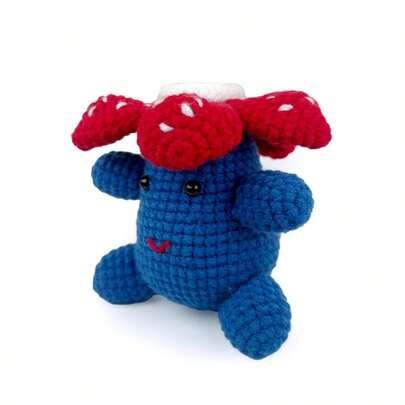 手工钩织蓝色花朵毛绒玩偶，动漫周边手工钩织摆件，可爱桌面装饰，创意手工礼物，纯手工制作无异味，节日理想礼物