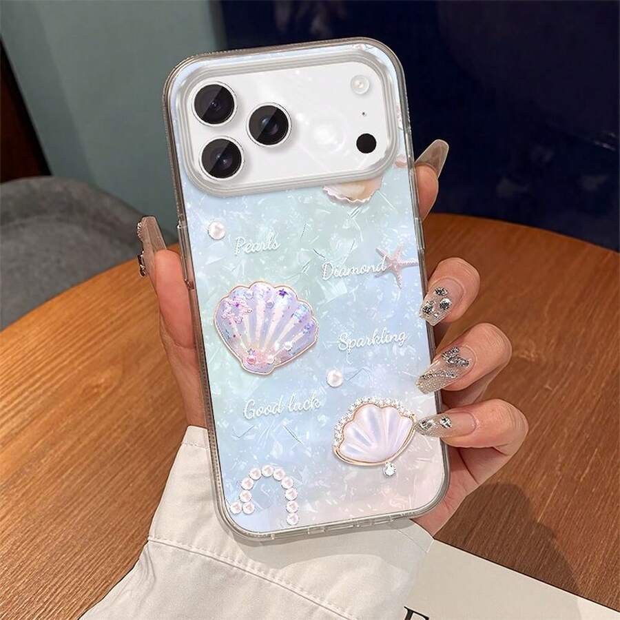 Pearl For  17 17IR 16 16E 15 14 13 12 11 Pro Mx 16 15 14 Plus Fether   Grdient IMD  with Cler Frme Full Body Shockproof Soft Edge Slim Fit Fshion   Cover - DKYSK-Pequeña Pluma-RVKFEYperla - Ver 1