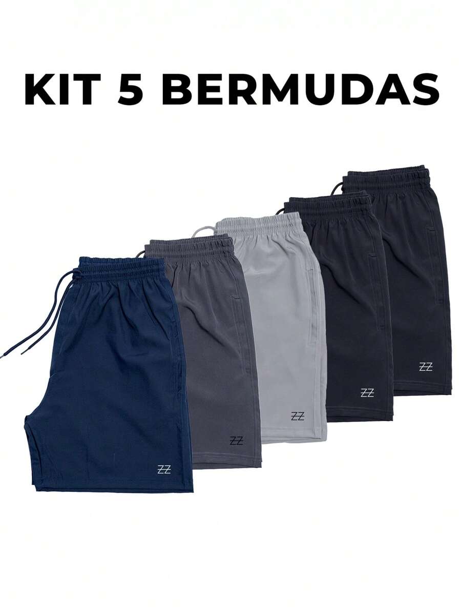 Kit 5 Bermudas   Masculinas  Academia  Treino  Praia  Corrida  Shorts Elástico