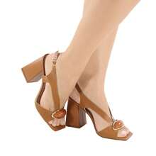 Sandália Salto Bloco 9CM FESTA FORMATURA CASUAL  Casual  Festa  elegante  Festa  Sexy  Casamento  Negócios  básico  Elegante  Neutro    Fivela  Strass    Casamento  Festa  Escritório  Casa  Ar livre - Marrom - Visão 5