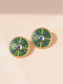 1 Pair Elegant Retro Palace Style Round Geometric Earrings, Suitable For Women's Daily Wear, Parties, And Festivals - Vintage Earrings - View 6