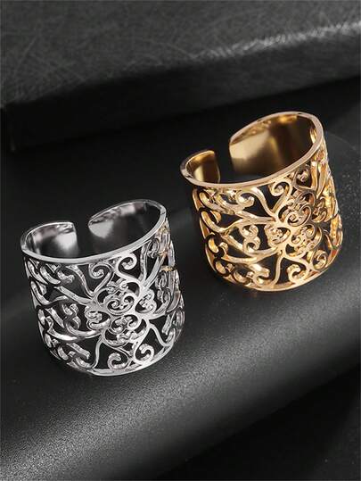1PC Exquisite Bohemian Stainless Steel Floral Texture Romantic Party Jewelry Gift For Men And Women Polishing Couple Accessories