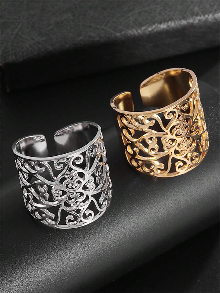 1PC Exquisite Bohemian Stainless Steel Floral Texture Romantic Party Jewelry Gift For Men And Women Polishing Couple Accessories - Fashion - View 1