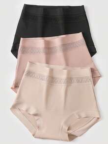 3pcs High Waist Seamless Non-Rolling Jacquard Slimming Shapewear Panties - Multicolor - View 7