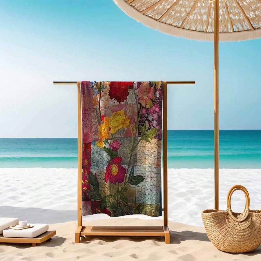 1pc Vintage Floral Beach Towel, Super Absorbent Quick Dry Swimming Towel, Lightweight Soft Beach Blanket, Suitable For Beach, Swimming, Outdoor Camping Travel, Ideal Beach Essential Bath Sheets - A - View 1