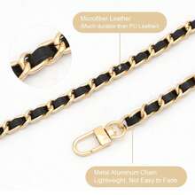 高品质金色金属替换肩带链（40厘米、60厘米、90厘米、120厘米），多种长度可调节，龙虾扣设计，安装简便，适用于斜挎包、手拿包、单肩包和大多数手提包，时尚手提包链条配件升级 - 黑色 - 查看 5