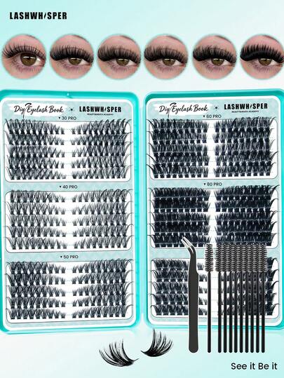 DIY Eyelash Clusters 30D-100D, D-Curl 9-16mm, Natural Soft Lightweight Reusable Individual False Eyelashes With Applicator Brush, For Daily Makeup
