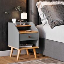 Set Of 2 Dakota Corner Bedside Tables, Retro Style, With 1 Drawer And Niche - Xám - Xem 4