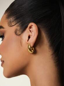 1 对高端轻质泪珠耳钉，时尚百搭简约光滑个性化耳环，适合女性日常佩戴和节日礼物 - 金黃色 - 查看 3