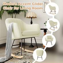 Mecedora de guardería, mecedora tapizada de chenilla, cómoda silla de lactancia para interiores, sillón con respaldo, cómoda silla auxiliar para sala de estar, dormitorio y oficina. - Beis - Ver 7