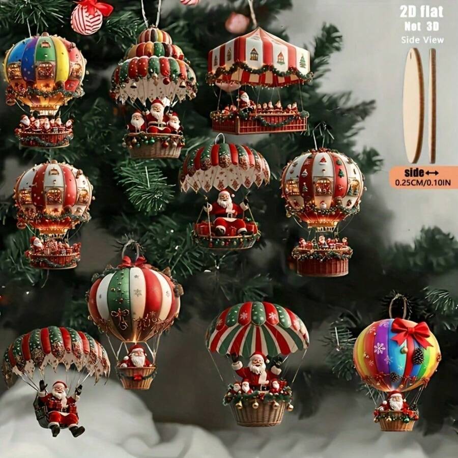 2D Flat 10-Piece Santa Claus Parachute Series Christmas Handmade Ornament Set, Wooden Merry Christmas Hanging Decorations, Perfect Gift Decoration, Home And Garden Hanging Decor, 2D Flat, Christmas Ornaments, New Home Christmas Decorations, Black And White Christmas Decorations, Christmas Decorations, Christmas Tree Toppers, Vintage Christmas Decorations, Christmas Tree Ornaments, Gold Christmas Tree Ornaments, Christmas Tree Decorations, Candy Land Christmas Decorations - 10 - Xem 1