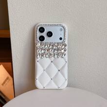 Elegant Rhombus Rhinestone Leather Phone Case Compatible With Iphone 17 Pro Max/17 Pro/17, 16 Pro Max/16 Pro/16, 15 Pro Max/15 Pro/15, 14 Pro Max/14 Pro/14, New 13 Pro Max/13 Pro/13 - White - View 3