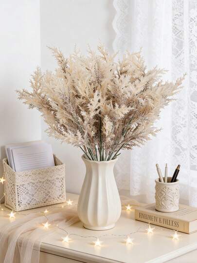 1件人造薰衣草、蒲苇花，房间装饰丝绸芦苇花束，仿真植物，适用于春季婚礼花瓶，可用于家居、餐厅、卧室、浴室装饰，母亲节、父亲节、节日生日派对用品，户外花园装饰
