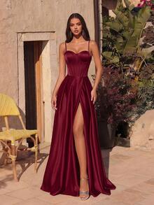 ADYCE Đầm maxi dáng chữ A màu trơn thanh lịch dành cho nữ, dây mảnh, đuôi cá, eo cao, xẻ tà cao, hở lưng, thắt dây chéo, thích hợp cho dạ hội, dự đám cưới, lễ hội, hẹn hò, tiệc tối trang trọng, tiệc sinh nhật, tiệc lễ hội, họp mặt gia đình và các dịp khác, đặc biệt là dịp Lễ Tình nhân mùa xuân. - Màu Đỏ Sâu - Xem 7