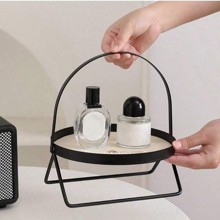 Estantería de almacenamiento de cosméticos de estilo nórdico para escritorio, adecuada para baño y sala de estar, diseño de una sola capa con asa para un fácil transporte, ideal para organizar tazas y perfumes - Multicolor - Ver 1