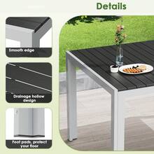 Rectangular Garden Table Made Of Aluminum And WPC, Weatherproof Dining Table For Garden And Patio, Modern Outdoor Table For 6 People, 140x90x75 Cm - 黑色 - 查看 9