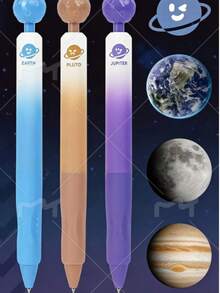 3pcs Rotating 3 Planets Neutral Pens, Student Stress Relief Spinning Planet Ballpoint Pens - Gel Pen - View 1