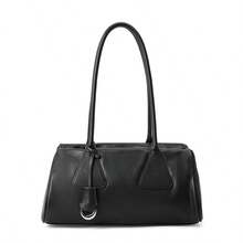 Genuine Leather Black Duffle Bag, Women's Fashion Minimalist Shoulder Bag, Versatile Convertible Top Handle Commuter Purse With Metal Accent - màu đen - Xem 5