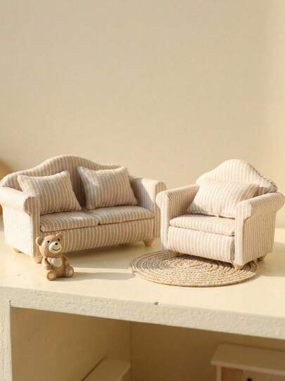 POKOJA LAND 1:12 Dollhouse Mini Sofa, Mini Model Sofa With Pillow, Decorative Home, DIY Decorative Small Sofa, Wonderful Cabin Decoration, Small Sofa Set Model Set, Birthday Gift, Family Decoration, Atmosphere Decoration, Holiday Supplies