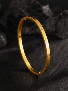 1pc Stainless Steel Four-Leaf Clover Clasp Rhinestone Bracelet, Minimalist Men's Bangle Cuff, Hip Hop Men's Jewelry, Suitable For Men's Daily Wear - Bracelet - View 3