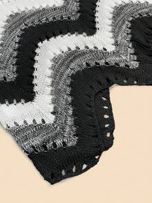 女士V领无袖沙滩度假波西米亚渐变设计罩衫露脐上衣连衣裙，春夏款 - 黑與白 - 查看 7