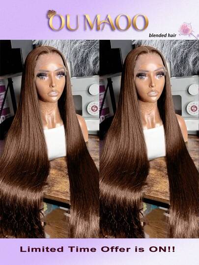 13x4 HD Lace Front Human Blended Hair Wig - 200% High Density Sleek 13x6 5x5 Straight Human Blended Hair Wig 34 Inch, Pre-Plucked Glueless Wig With Baby Hair For Women, Natural Color & No Glue Needed