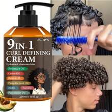 9.468 Fl Oz, 9-In-1 Curl Defining Cream | Moisturizing, Adult Curl Styling Cream | 1 Bottle, Long-Lasting Hold, Frizz Control, Non-Greasy, For Styling Normal, Wavy And Curly Hair, Stylish Bottle Design, Suitable For Both Men And Women. - 280ml - View 9