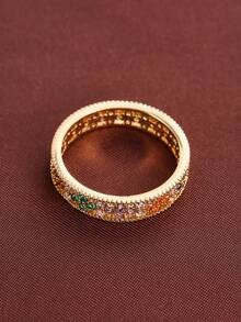 1pc Geometric Hollow Flower Design Cubic Zirconia Inlaid Fashion Ring For Women - Multicolor - View 9