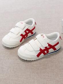Unisex Kids' Colorblock Mesh Breathable Double Hook & Loop Soft Sole Durable Versatile Campus Sports Shoes Daily Casual Running Sneakers - Red - View 1