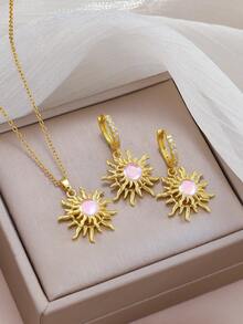 1 Set Exquisite High-End Main Diamond Micro-Inlaid Zirconia Necklace And Earrings Set, Versatile For Daily Commute - Multicolor - View 6