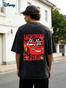 Retro 90s Disney Cars Lightning McQueen T-Shirt, WDW Vacation Gift, Disney Matching Family Shirt, Classic Animated Movie Design,230G Washed High-Quality Cotton Printed T-Shirt, Men's And Women's T-Shirt, Graphic Tees Men, Birthday Tee, Disney Family Trip Vacation Gift Shirts - màu đen - Xem 2