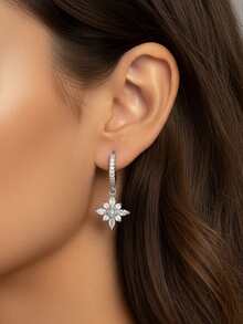 1对简约吊坠耳环，925纯银，精致首饰，适合女性日常佩戴 - 星星耳環2 - 查看 2