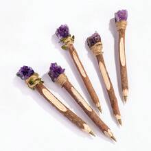 1PC Natural Crystal Rough Stone Magic Pencil DIY Creative Gift For Children Students Energy Crystal Healing Stick Halloween Gift Meditation Mother's D - Wooden Stick Pen - View 2