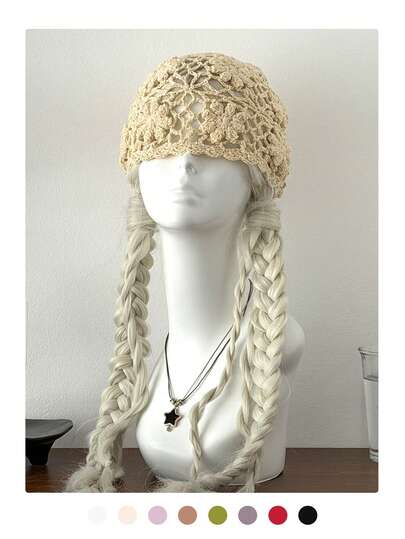 1pc Black Label With Sequin Lettering, Handmade Crochet Hollow-Out Sequin Beanie Hat, Fashionable Retro Versatile Lightweight Breathable Knit Cap For Women, Spring/Summer