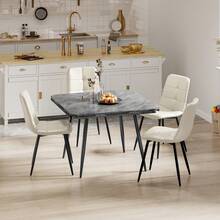Dining Table And Chairs Set Of 4, Extendable Round Table Concrete Effect Folding Table With Upholstered Linen Chairs For Dining Room,Kitchen - Cement Gray Table + PU Rice Chair - View 10