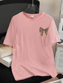 2pcs/Set Teen Girl Butterfly Print Short Sleeve T-Shirt And Flare Pants Outfit, Spring/Summer - Pink - View 4