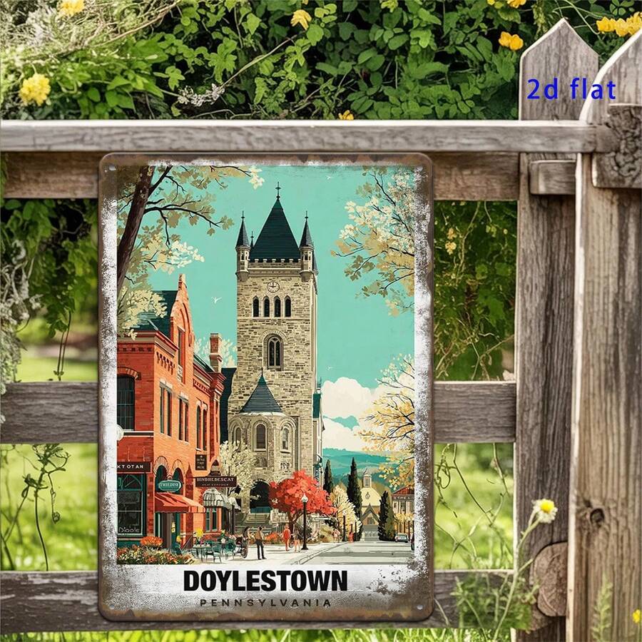 2D Flat - 2D Flat Dorisstown American Style Scenery City Charm Vintage Metal Plaque| 8.0* 12.0inch Frameless Artwork, Art Deco Style, Suitable For Living Room, Dining Room, Bar, Tavern, Cafe, Party Supplies, Holiday Decoration - Multiple - View 1